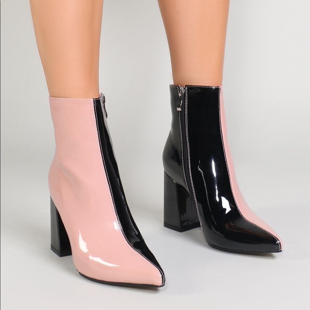 Public desire two tone color block patent boots